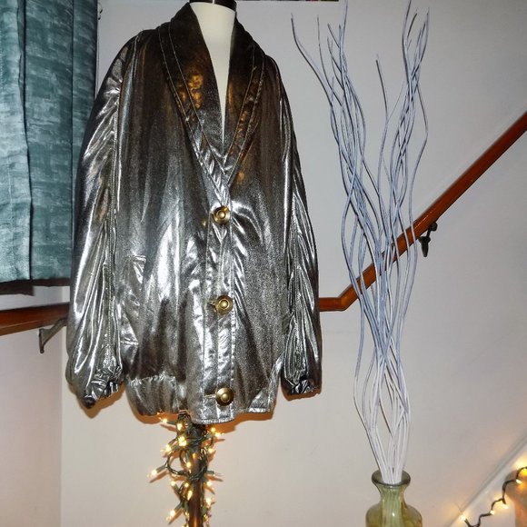 1980's MONALIZA High End Vintage Metallic Silver Jacket Women's Large - Picture 2 of 5